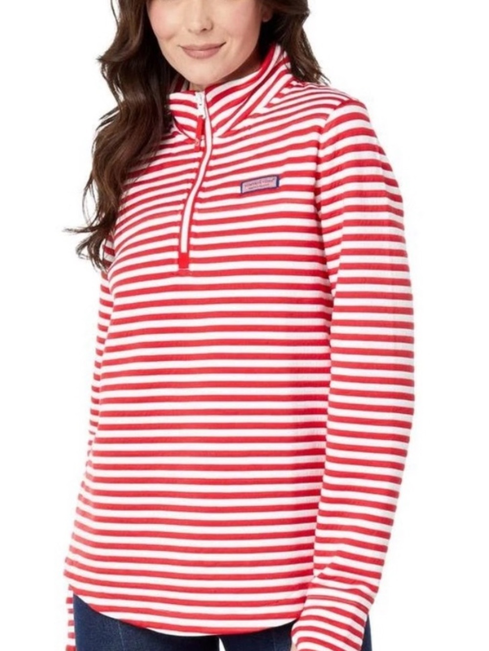 Vineyard Vines Red & White Striped Half-Zip Pullover